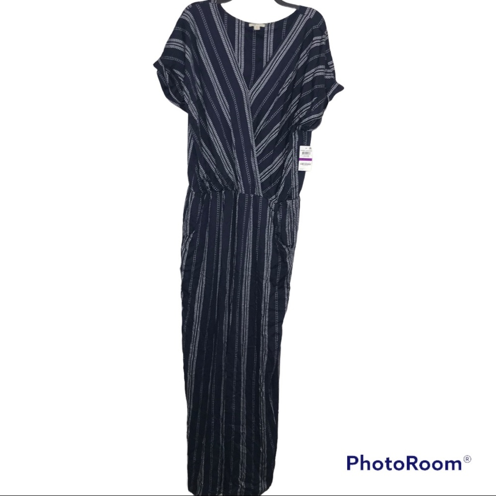 Navy white Stripe Boho Short sleeve Jumpsuit